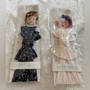 New BABY BLING 2 Bows Navy Blue With Swiss Dots Ballet Pink NWT